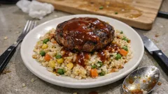 팬 하나로 완성하는 햄버그 필라프—육즙 살리고 소스는 같은 팬에서